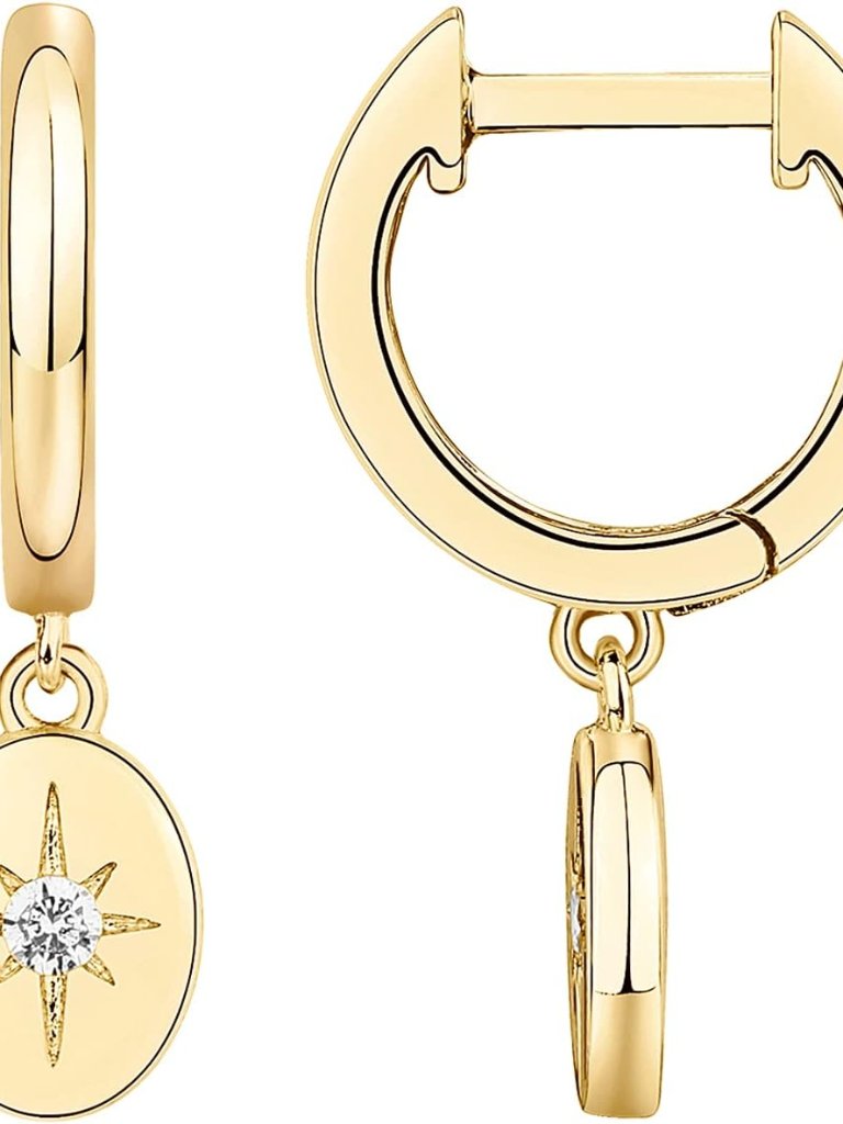 14k Gold Plated Huggie Hoop Earrings With Charms For Women - 925 Sterling Silver